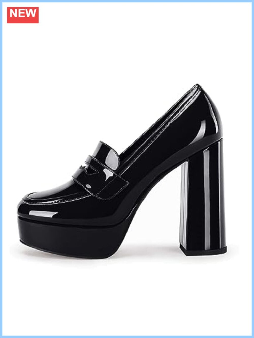 Women's Chunky Platform Loafer Heels Patent Leather Closed Toe Dress Pumps